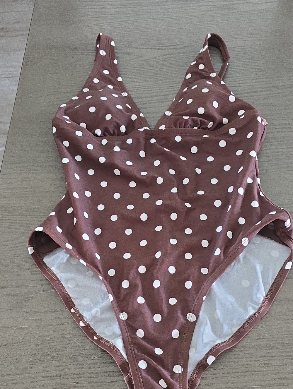 Polka Dot One-Piece Swimsuit - Brown with White Dots